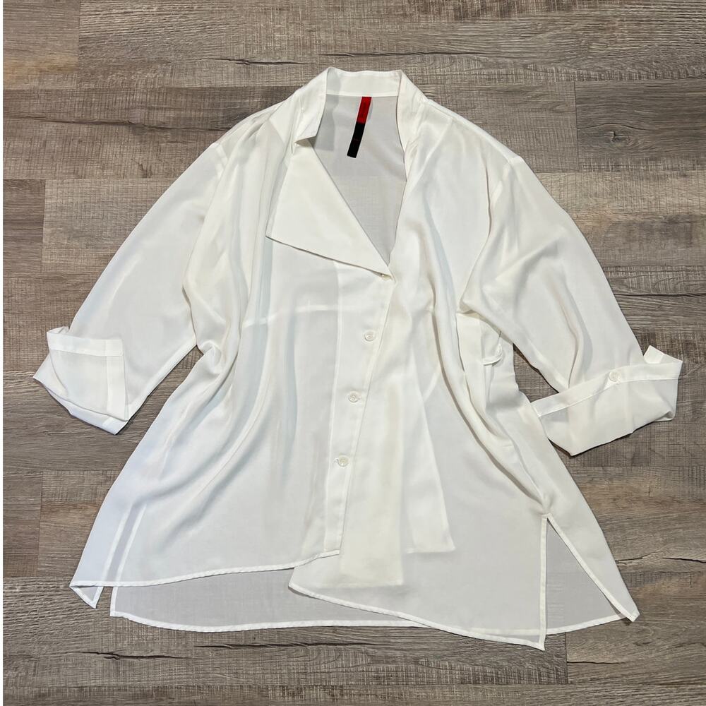 Blanque Size 2 Large Button Up Shirt Asymmetric Lagenlook Modern Contemporary